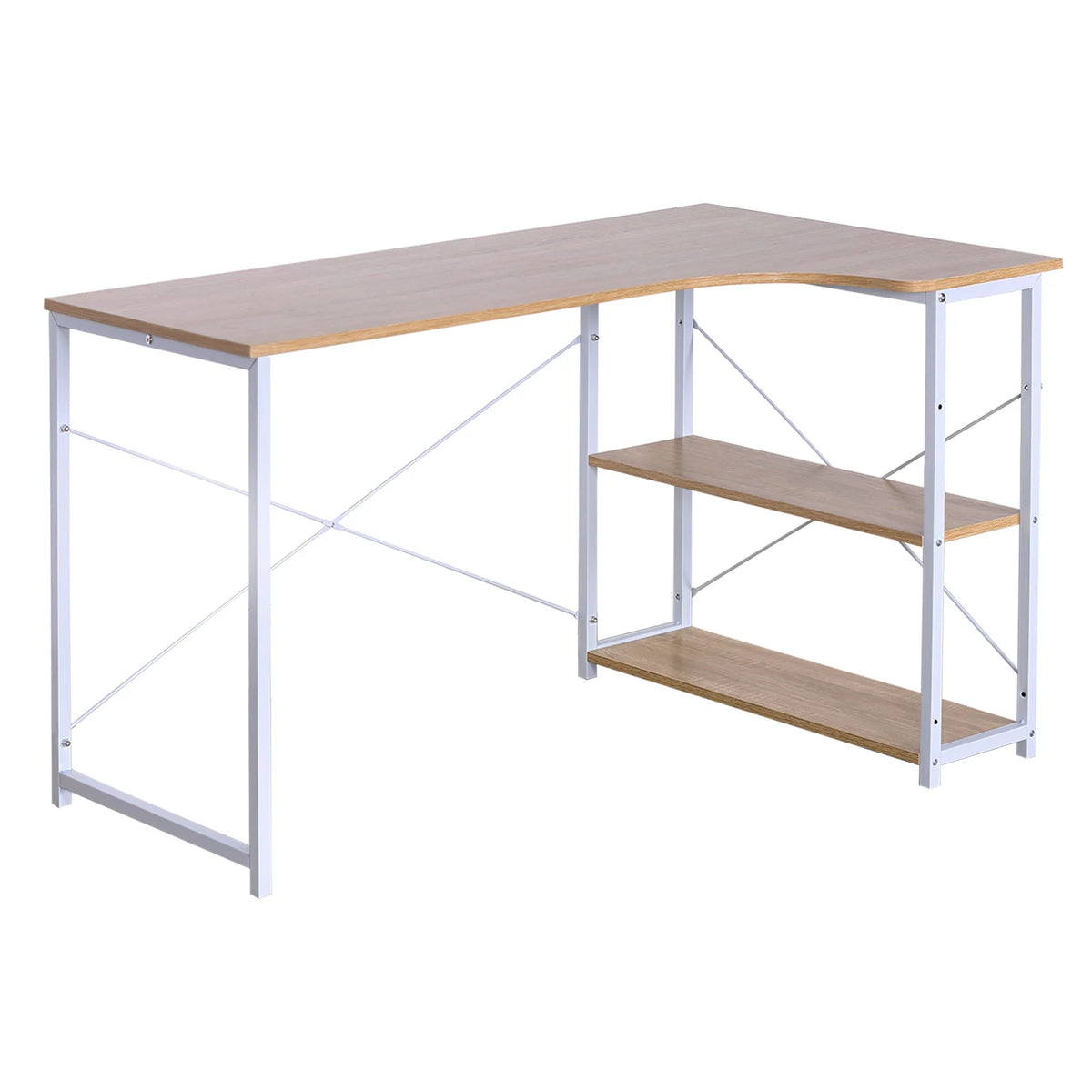 Computertafel - Computerbureau - Computermeubel - Laptoptafel - Gamingtafel - L-vormig - Licht eiken en wit - QUORE