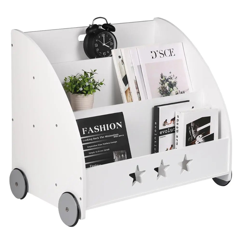 Kinderboekenkast - Boekenkast - Kinderkast - Boekenrek - met Wielen - Opbergkast met 3 Planken – Multifunctionele Organizer voor Kinderkamers - Grijs
