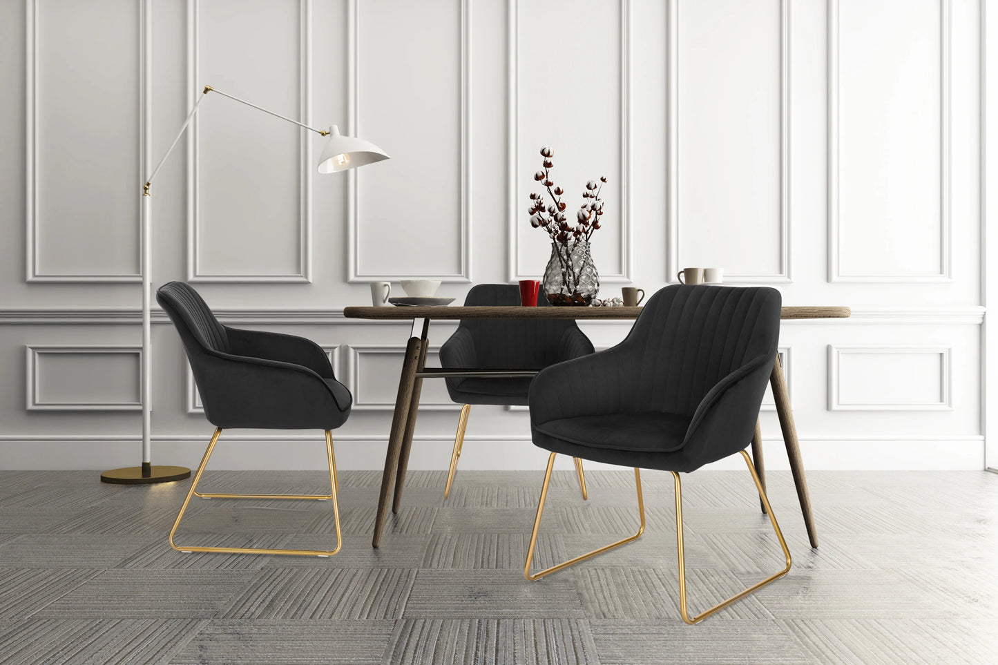 Eetkamerstoelen – Set van 4 - Fluwelen Stoelen – Comfortabele Stoelen – Metalen Pootjes – Ergonomisch Ontwerp – Zithoogte 45 Cm - Zwart