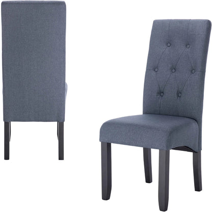 Eetkamerstoelen - Keukenstoel - Eetstoel - Eetkamerstoel - met Hoge Rugleuning en Gevoerde Zittingen - Massief Houten Poten - 2 Packs - Linnen - Donkergrijs