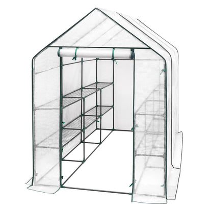 Foliekas - Broeikas - Hobbykas - Kweekkas - Huishoudelijke Schuur - voor Tomaten  - Planten - Beschermt Tegen Kou - Regen - Vorst - PER - Geverfde Stalen Buizen - 143 x 215 x 195 cm - Wit