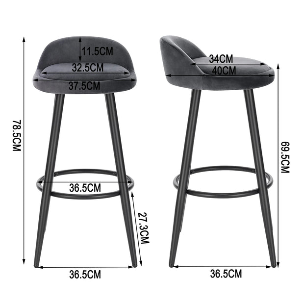 Barkruk - Bar stoel - Bar stoelen set 2 - Cafékruk Barmeubilair - Bar gereedschap cocktails - Fluwelen barkrukken - 120 kg - Bruin leer