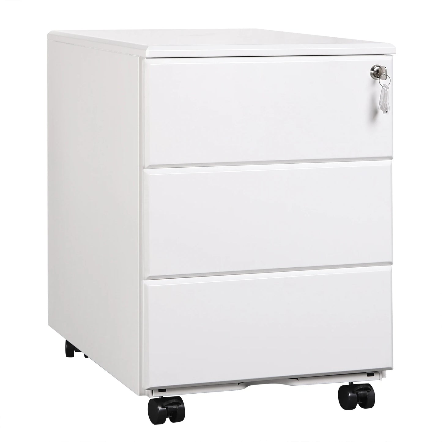 Mobiele Archiefkast - Metalen Kast - Kantoorkast - Opbergkasten - 3 Lades – Lockable & Verstelbare Hangmappen – Wit