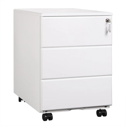 Mobiele Archiefkast - Metalen Kast - Kantoorkast - Opbergkasten - 3 Lades – Lockable & Verstelbare Hangmappen – Wit