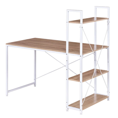 Desk - Corner Desk - Computer Table - Office Desk - with 4 Shelves - Compact Workstation - For Gaming - Studying - Office - Laptop or PC Table - E1 Wood &amp; Metal - 120x64x120 cm - Light Oak and White