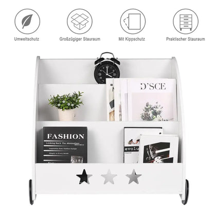 Kinderboekenkast - Boekenkast - Kinderkast - Boekenrek - met Wielen - Opbergkast met 3 Planken – Multifunctionele Organizer voor Kinderkamers - Wit