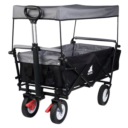 Tuinkar – Opvouwbare - met Dak - Wagen - Strand - Bolder - Boodschappen - Transport - Remwielen - Stalen Frame –Zonbescherming - Heavy-duty - Draagbare Trolley - Draagvermogen 80kg - Fuchsia