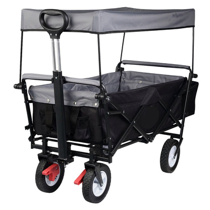 Bolderkar - Tuinwagen - Opvouwbare Bolderkarren - Tuinkarren - Kar - 80 kg Capaciteit - 100L - Met Dak, Wielen & Rem – Transportkar voor Zonbescherming, Camping & Kinderen - Blauw