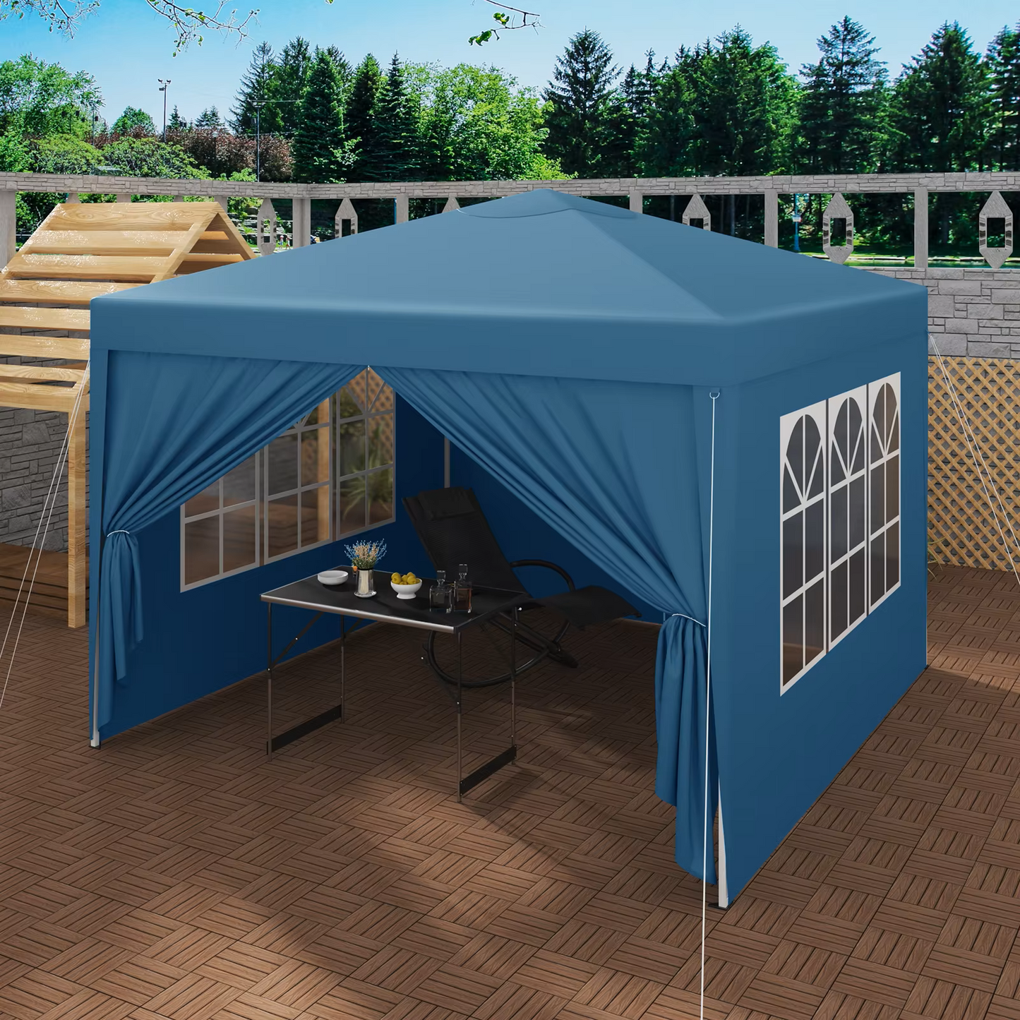 Paviljoen - Tuinpaviljoen - Partytent - Tuintent - Pop-up Kliksysteem - Stabiel - Opvouwbaar - Waterdicht - Winterbestendig - 50+UV-Bescherming - voor Tuin - Buiten - Achtertuin - 210D Oxford-doek - Ijzeren Buis - 5~10M² - 3 x 3 m - Blauw