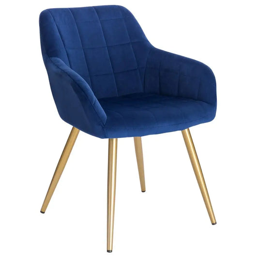 Dining Chair - Dining Chairs - Lounge Chair - Armchair - with steel legs and backrest - for living room and leisure restaurant - Blue and gold