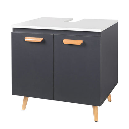 Wastafelonderkast - Badkamer - op Poten - Onderkast - Meubel - Praktische Opbergruimte - Onder de Wastafel - 60x40x60,5 cm - Vrijstaand Toiletmeubel - Modern MDF-design -Grijs Wit
