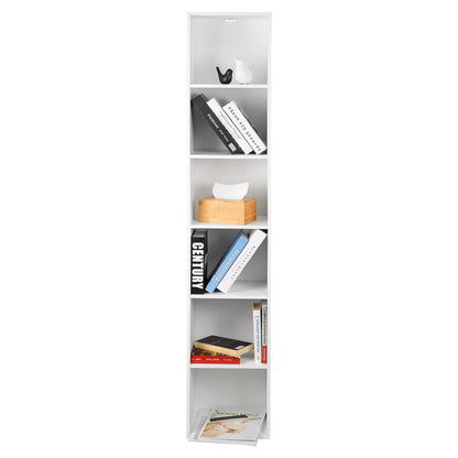 Boekenkasten - Boekenplank - Wandplank - Boekenrek - 30x23.5x158.4cm - 6 vakken - voor Kantoor Woonkamer Lezen Studeerkamer - Wit - QUORE
