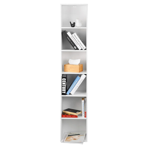 Boekenkasten - Boekenplank - Wandplank - Boekenrek - 30x23.5x158.4cm - 6 vakken - voor Kantoor Woonkamer Lezen Studeerkamer - Wit