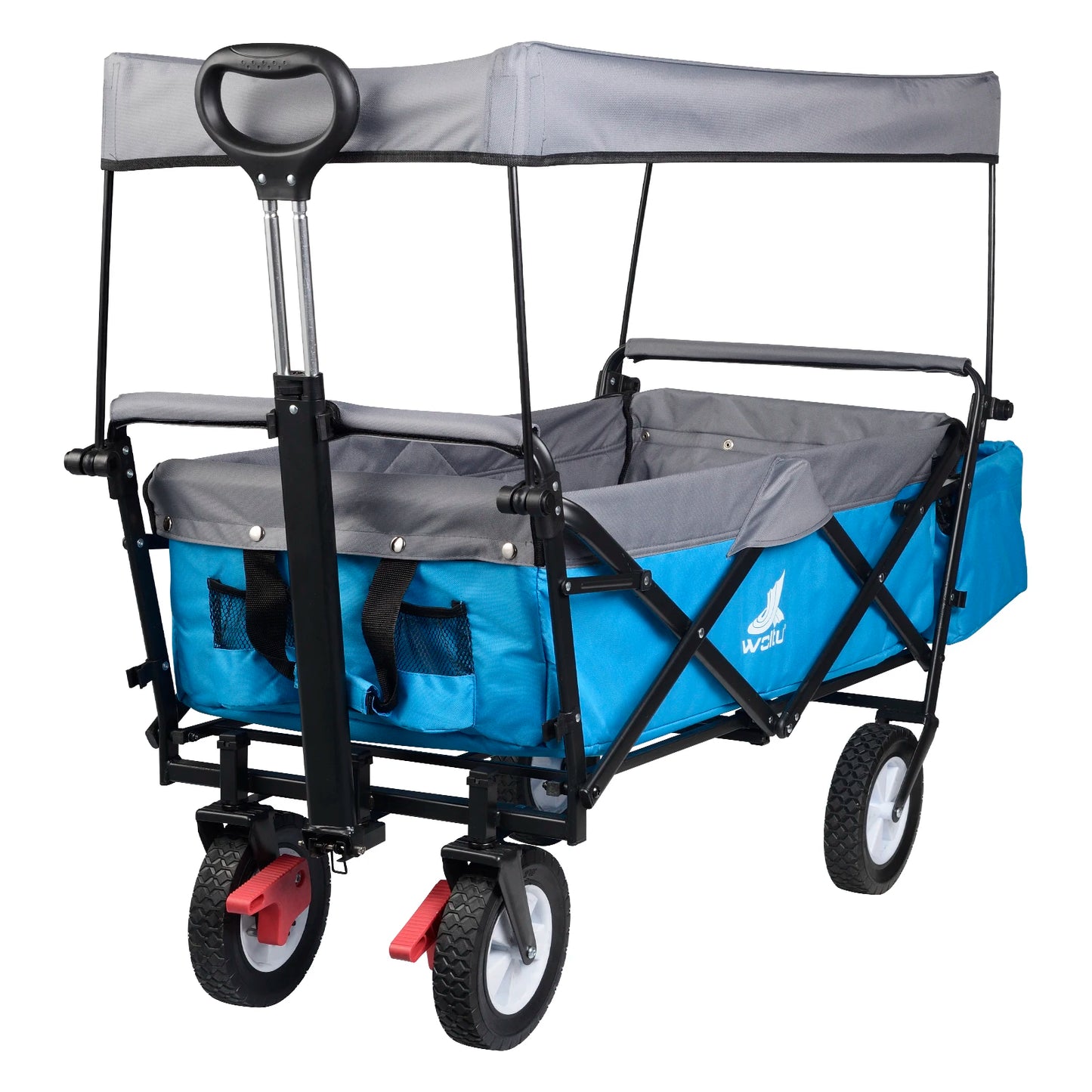 Tuinkar – Opvouwbare - met Dak - Wagen - Strand - Bolder - Boodschappen - Transport - Remwielen - Stalen Frame –Zonbescherming - Heavy-duty - Draagbare Trolley - Draagvermogen 80kg - Antraciet