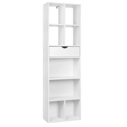 Boekenkast met Lade – Vakkenkast - Boekenrek - Open Kast – Vrijstaande - Opbergkast - Roomdivider – 6 Vakken - 1 Lade - 50x24x168cm - Wit - QUORE