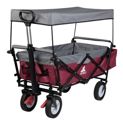 Tuinkar – Opvouwbare - met Dak - Wagen - Strand - Bolder - Boodschappen - Transport - Remwielen - Stalen Frame –Zonbescherming - Heavy-duty - Draagbare Trolley - Draagvermogen 80kg - Fuchsia