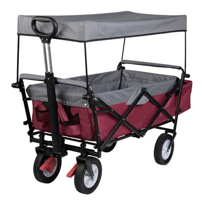 Bolderkar - Tuinwagen - Opvouwbare Bolderkarren - Tuinkarren - Kar - 80 kg Capaciteit - 100L - Met Dak, Wielen & Rem – Transportkar voor Zonbescherming, Camping & Kinderen - Fuchsia - QUORE