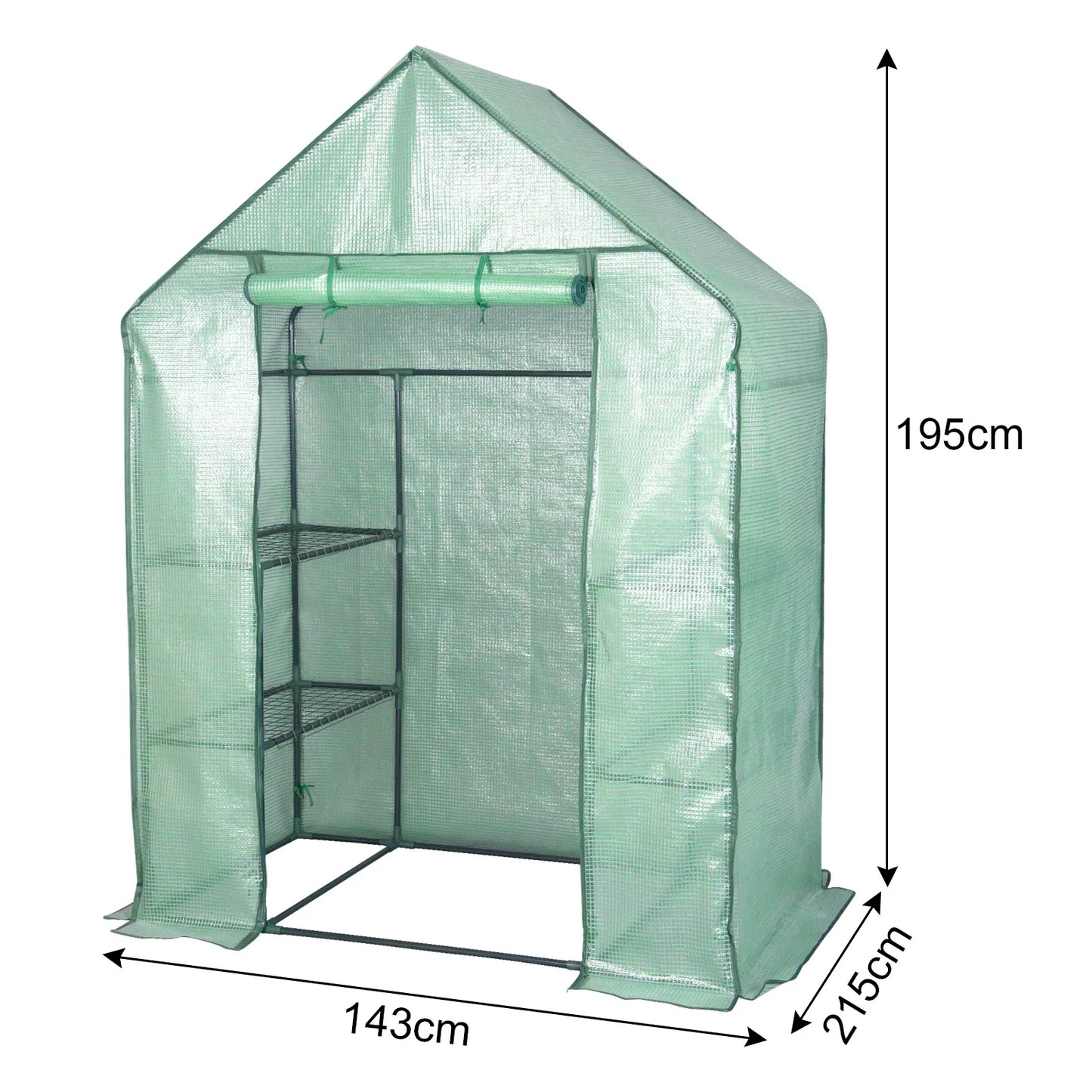Foliekas - Broeikas - Hobbykas - Kweekkas - Huishoudelijke Schuur - voor Tomaten  - Planten - Beschermt Tegen Kou - Regen - Vorst - PER - Geverfde Stalen Buizen - 143 x 215 x 195 cm - Groen