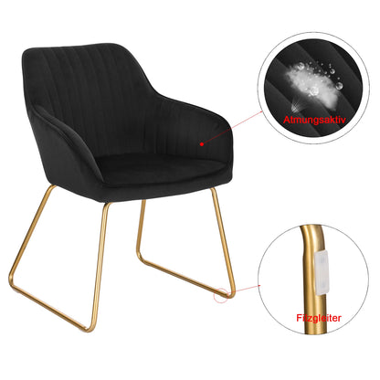 Eetkamerstoelen – Set van 4 - Fluwelen Stoelen – Comfortabele Stoelen – Metalen Pootjes – Ergonomisch Ontwerp – Zithoogte 45 Cm - Zwart