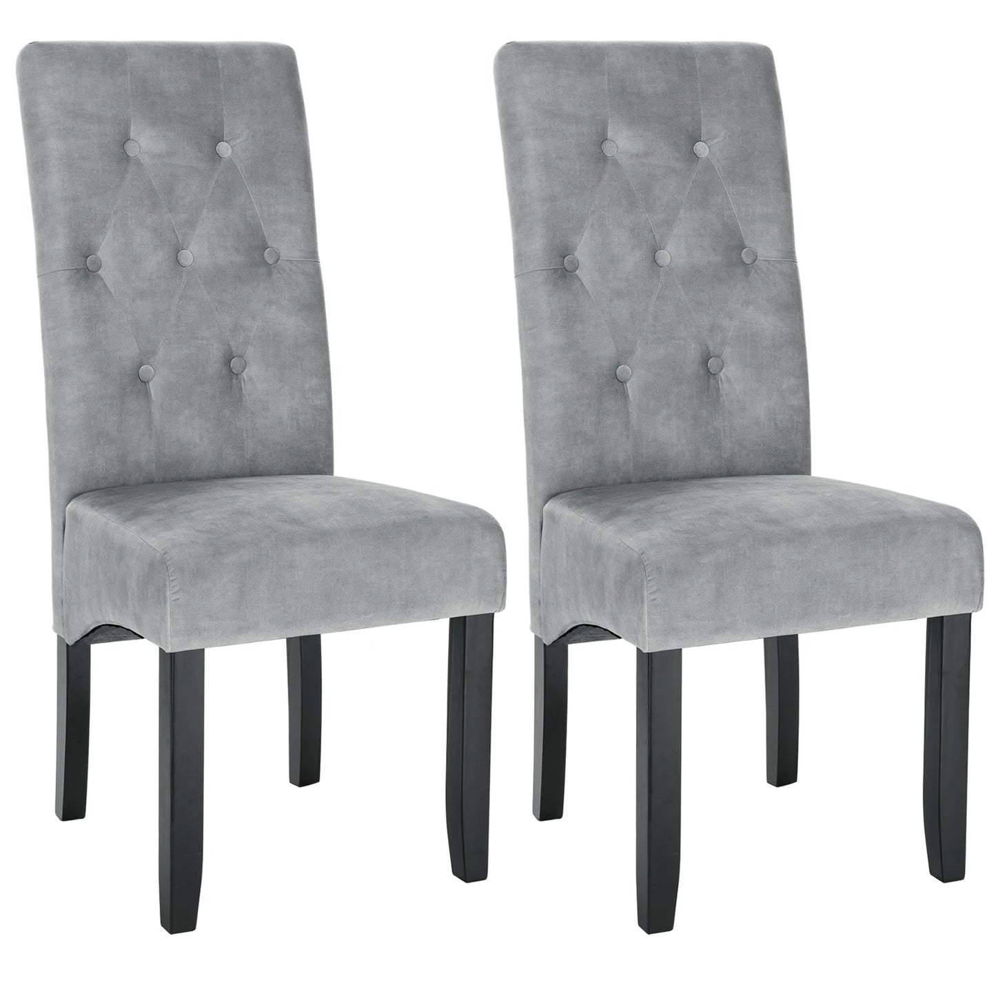 Eetkamerstoelen - Keukenstoel - Eetstoel - Eetkamerstoel - met Hoge Rugleuning en Gevoerde Zittingen - Massief Houten Poten - 2 Packs - Fluweel - Lichtgrijs