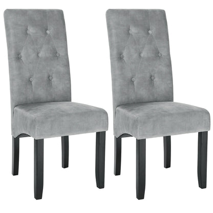 Eetkamerstoelen - Keukenstoel - Eetstoel - Eetkamerstoel - met Hoge Rugleuning en Gevoerde Zittingen - Massief Houten Poten - 2 Packs - Fluweel - Lichtgrijs