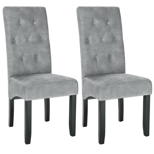 Eetkamerstoelen - Keukenstoel - Eetstoel - Eetkamerstoel - met Hoge Rugleuning en Gevoerde Zittingen - Massief Houten Poten - 2 Packs - Fluweel - Lichtgrijs