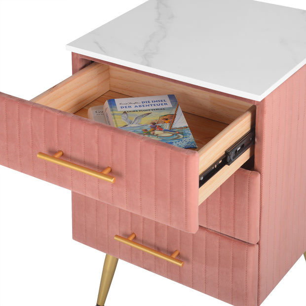 Bijzettafel - Bedtafel - Nachtkastje - Slaapkamer tafel - Nachtkastje met lades - slaapkamer meubilair - 3 Laden - 80kg - Roze