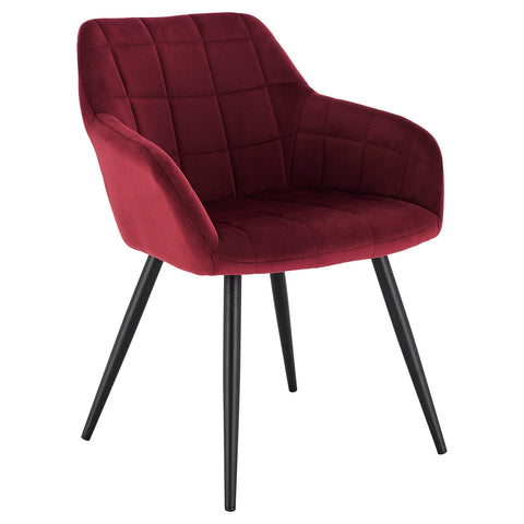 Eetkamerstoel - Eetkamer Stoelen - Lounge Stoel - Fauteuil - met Stalen Poten en Rugleuning - voor Woonkamer en Vrijetijdsrestaurant - Dark Rood en Zwart