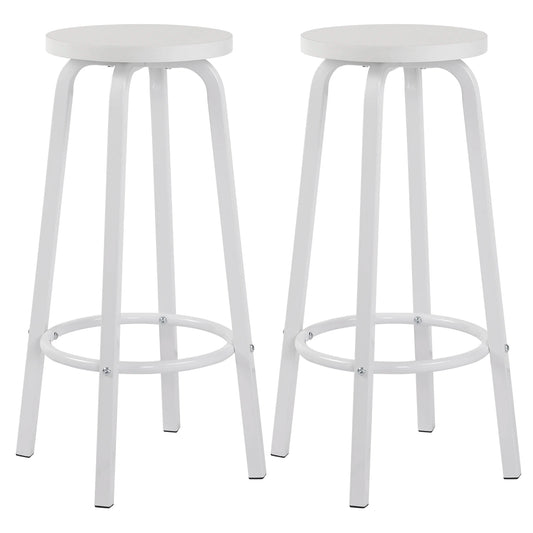Barstoelen – Set van 2 - Barkrukken – Keukenstoelen – Barstoelen Set – Metalen Frame – MDF Zitting – Antislip Dop - Wit