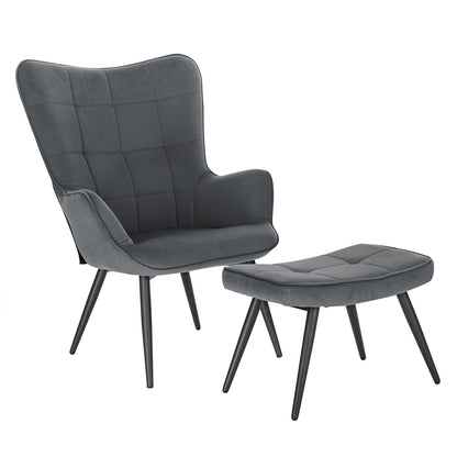 Fauteuil – Relaxstoel – Leunstoel – Zitstoel – Voetenbank – Corduroy Bekleding – Verstelbaar Metalen Frame