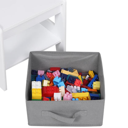 3-in-1 - Kindertafel -  kindertafel en Stoeltjes - Kindertafel en Stoelen Set – Omkeerbaar Tafelblad - Inclusief Opberglades - Tekenpapierrol – Houten Speeltafel -  voor Peuters & Kleuters - 63x63x51cm -  Wit - QUORE