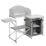 Camping cupboard - Camping kitchen - Camping kitchen - Cooking table - BBQ table - Cooking storage - White Grey - Wind protection