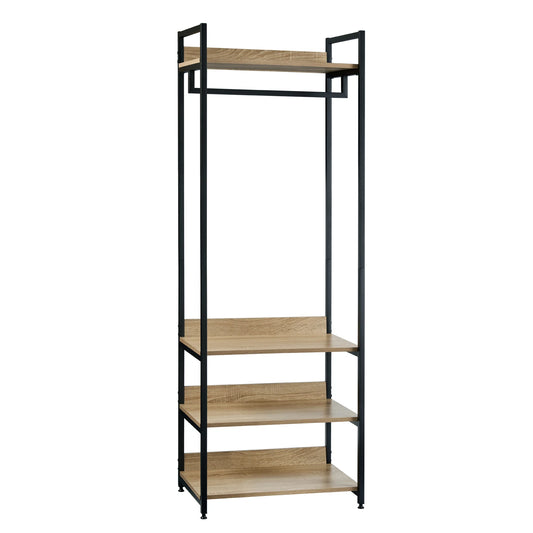 Kapstok met Schoenenbank - Staande Kapstok - Garderoberek - 3 Legplanken - Industrieel Design - 170cm Hoog - Licht Eiken Zwart