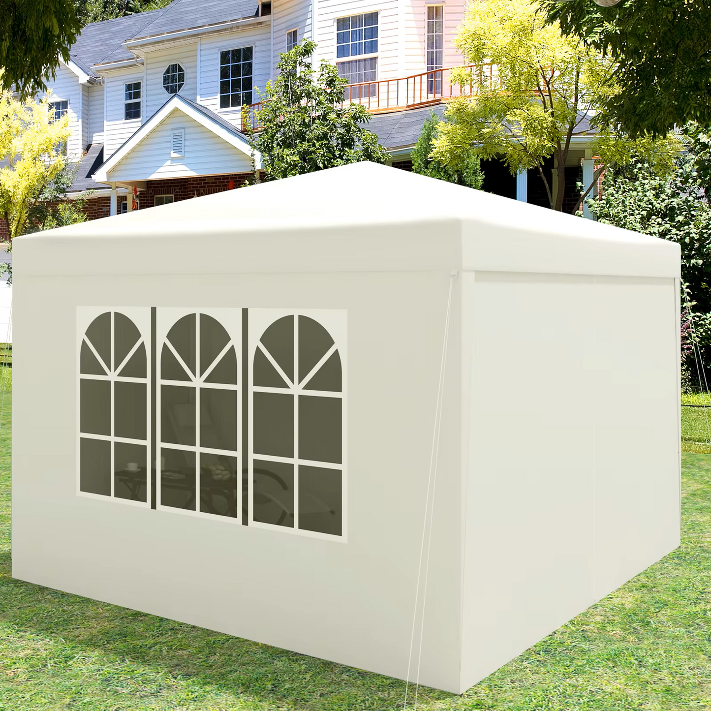 Paviljoen - Tuinpaviljoen - Partytent - Tuintent - Pop-up Kliksysteem - Stabiel - Opvouwbaar - Waterdicht - Winterbestendig - 50+UV-Bescherming - voor Tuin - Buiten - Achtertuin - 210D Oxford-doek - Ijzeren Buis - 5~10M² - 3 x 3 m - Beige