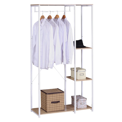 Kledingrek - Loftstijl - Kledingmeubel - Slaapkamer - Halkast - Schoenen Opbergen - Industrial style - Wardrobe - Luxe Rek Voor Kleding - Jassen ophangen - Hout Staal Kledingrek - Wit en licht eiken - QUORE