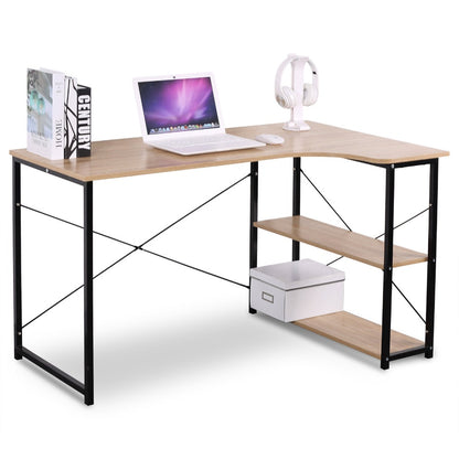 Tafel - Computer tafel - Computerbureau - Laptop tafel - Kantoor bureau - Computertafel L-vormig - 13 kg - Licht eiken en zwart