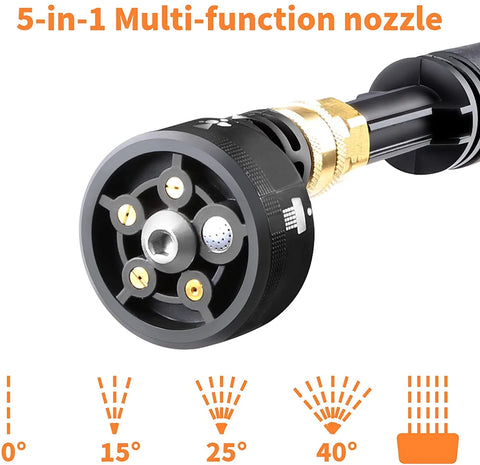 Snoerloze Hogedrukreiniger - Draagbaar & Krachtig - 20V - Oplaadbare Accu - Hogedrukreiniger voor Elektrische Auto - 5 m - 5 in 1 Alang met Roterende Sproeier - voor Autohek - Tuin en Zwembad - Zwart