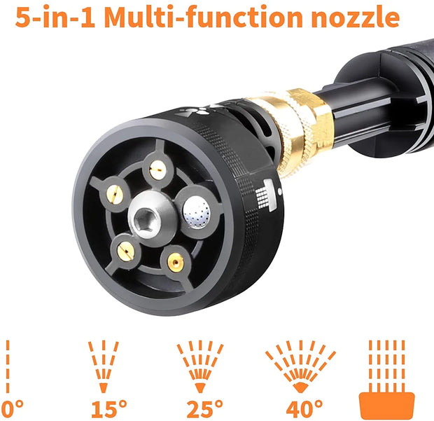 Snoerloze Hogedrukreiniger - Draagbaar & Krachtig - 20V - Oplaadbare Accu - Hogedrukreiniger voor Elektrische Auto - 5 m - 5 in 1 Alang met Roterende Sproeier - voor Autohek - Tuin en Zwembad - Zwart
