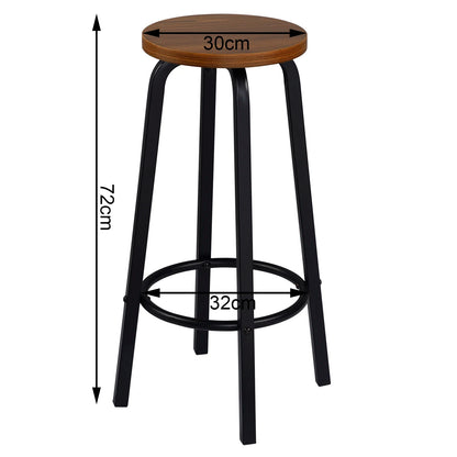 Barstoelen – Set van 2 - Barkrukken – Keukenstoelen – Barstoelen Set – Metalen Frame – MDF Zitting – Antislip Dop - Donkere Beuk