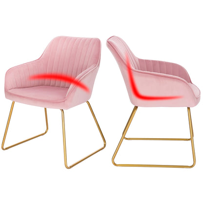 Eetkamerstoelen – Set van 4 - Fluwelen Stoelen – Comfortabele Stoelen – Metalen Pootjes – Ergonomisch Ontwerp – Zithoogte 45 Cm - Roze