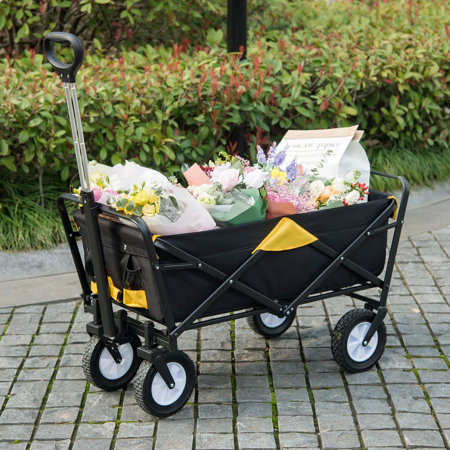 Tuinwagen - Tuinkar - Bolder - Transport - Strand - Heavy-duty - Plat- en - Hekwerkontwerp - 360° Draaibare Wielen - Voor Tuin - Erf - en Magazijn - Ergonomische Handgreep - Draagvermogen 80kg - Blauw Grijs - QUORE