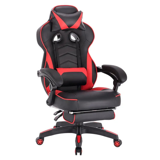Ergonomische Gaming- en Bureaustoel – Comfortabele Werkstoel – Verstelbare Rugleuning – Voetensteun – Kunstleer – Maximale Draagkracht 120 Kg – Zwenkwielen - Rood