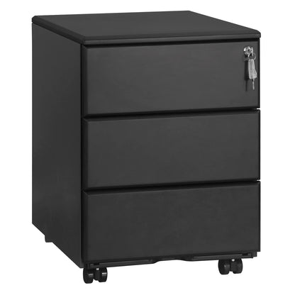 Mobiele Archiefkast - Metalen Kast - Kantoorkast - Opbergkasten - 3 Lades – Lockable & Verstelbare Hangmappen – Zwart