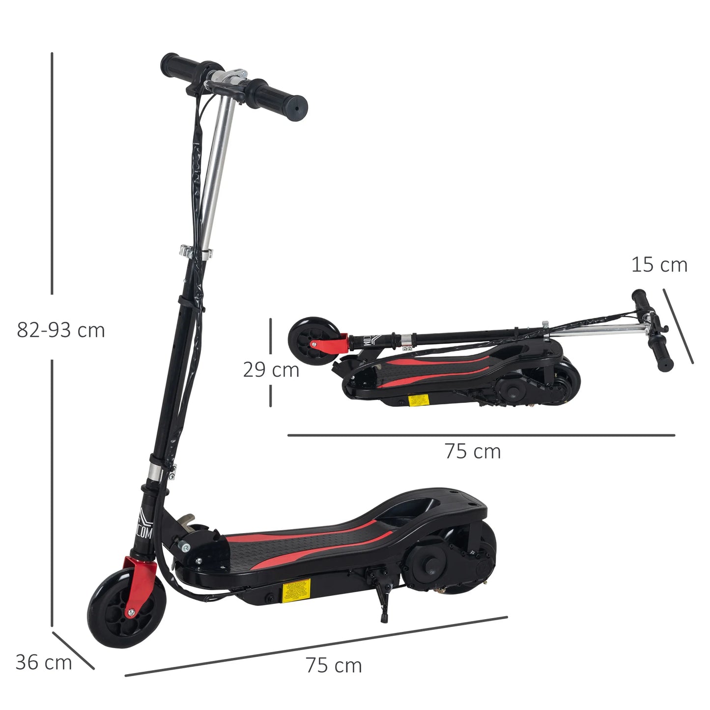 Scooter - Elektrische Step - voor 7-14 jaar -  Verstelbaar - Opvouwbaar - 120 W - 12 km/h Max. Snelheid - 100-240 V - Belastbaar 50kg - 75 x 36 x 82-93 cm - Zwart