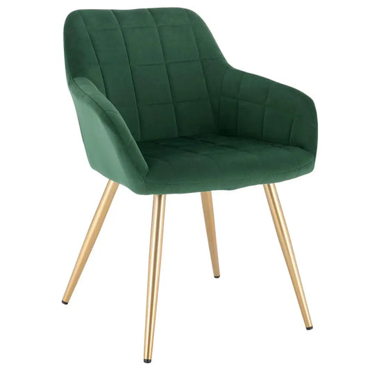 Dining Chair - Dining Chairs - Lounge Chair - Armchair - with steel legs and backrest - for living room and leisure restaurant - Dark green and gold