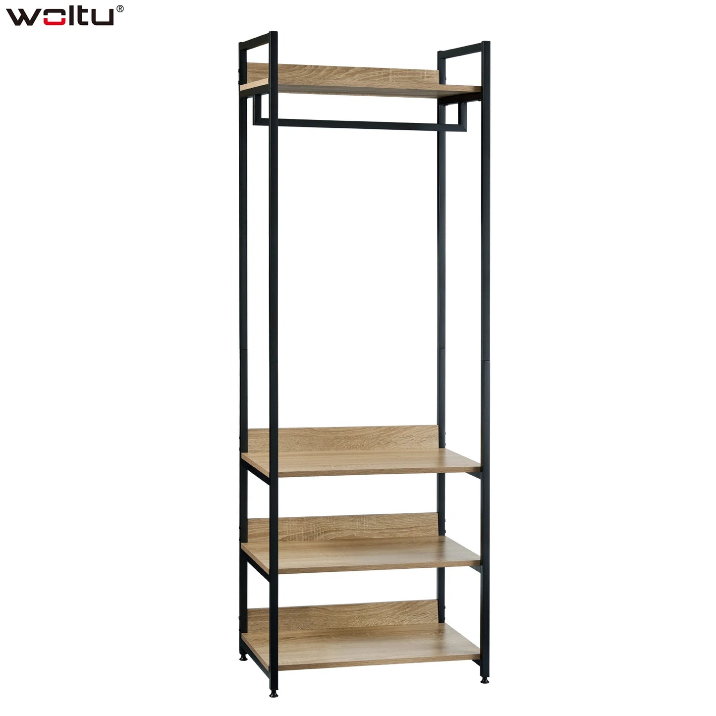 Kapstok met Schoenenbank - Staande Kapstok - Garderoberek - 3 Legplanken - Industrieel Design - 170cm Hoog - Licht Eiken Zwart
