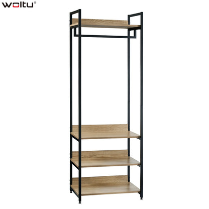 Kapstok met Schoenenbank - Staande Kapstok - Garderoberek - 3 Legplanken - Industrieel Design - 170cm Hoog - Licht Eiken Zwart