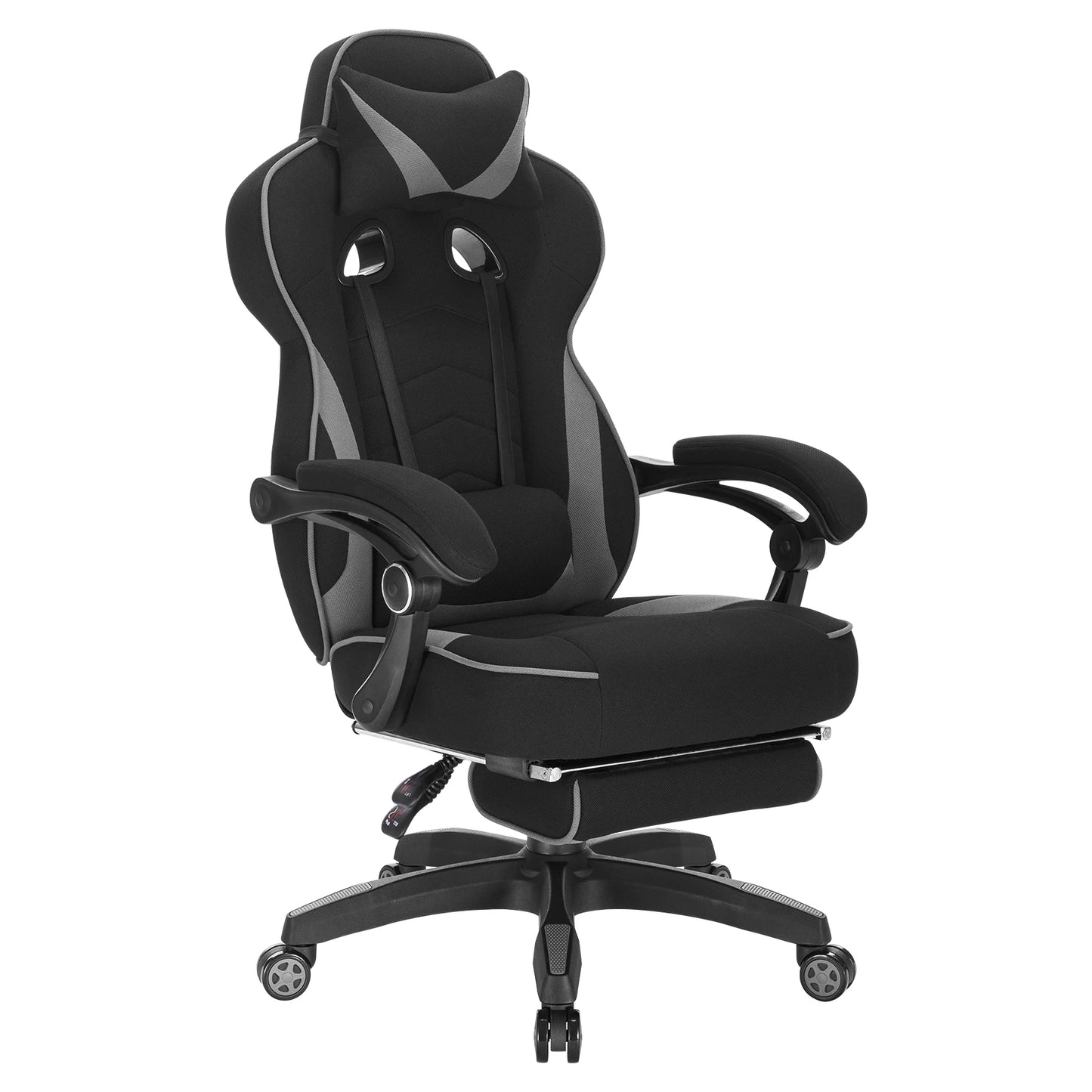 Ergonomische Gaming- en Bureaustoel – Comfortabele Werkstoel – Verstelbare Rugleuning – Voetensteun – Stof – Maximale Draagkracht 120 Kg – Zwenkwielen - Grijs