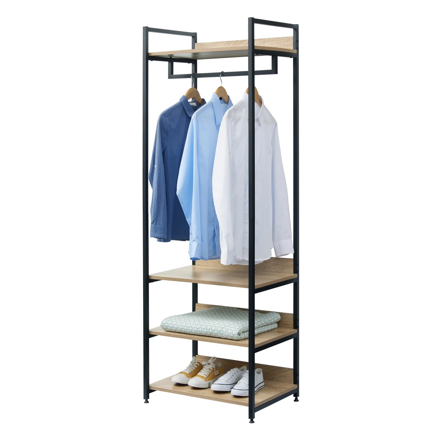 Kapstok met Schoenenbank - Staande Kapstok - Garderoberek - 3 Legplanken - Industrieel Design - 170cm Hoog - Licht Eiken Zwart