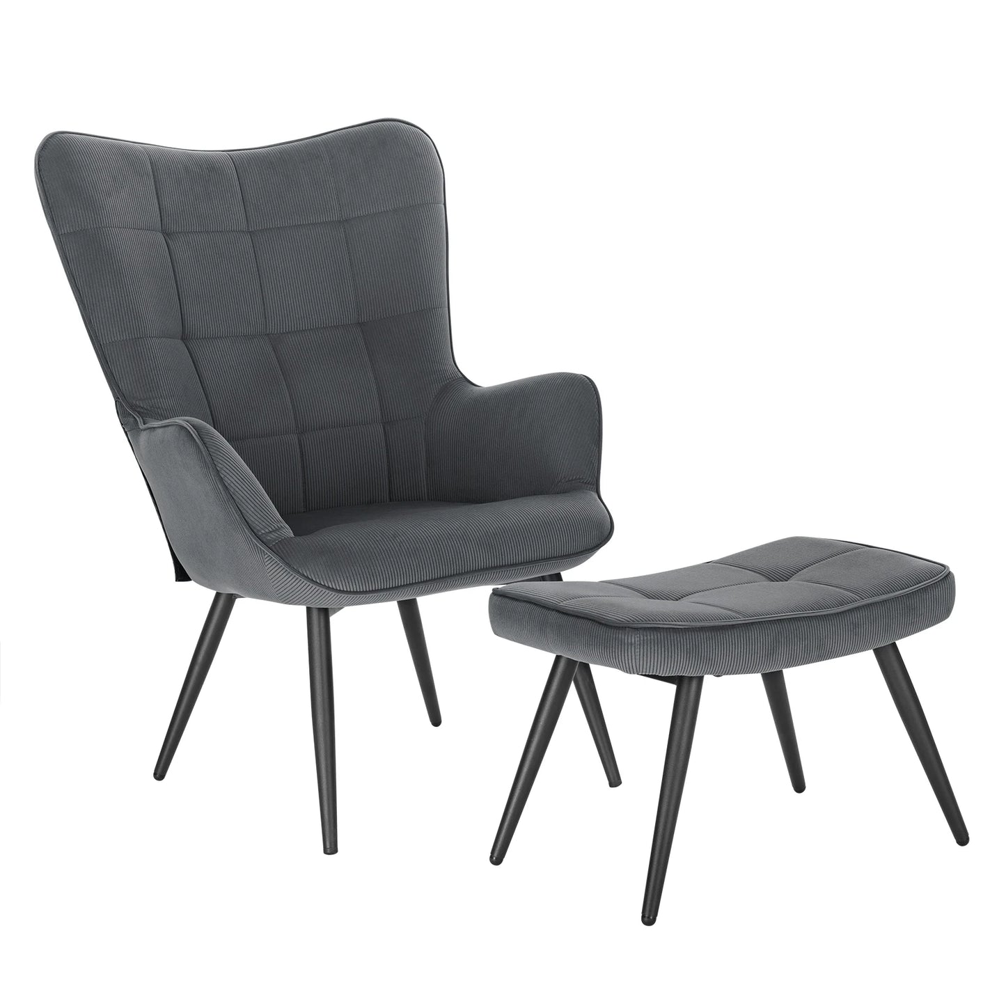 Fauteuil – Relaxstoel – Leunstoel – Zitstoel – Voetenbank – Corduroy Bekleding – Verstelbaar Metalen Frame